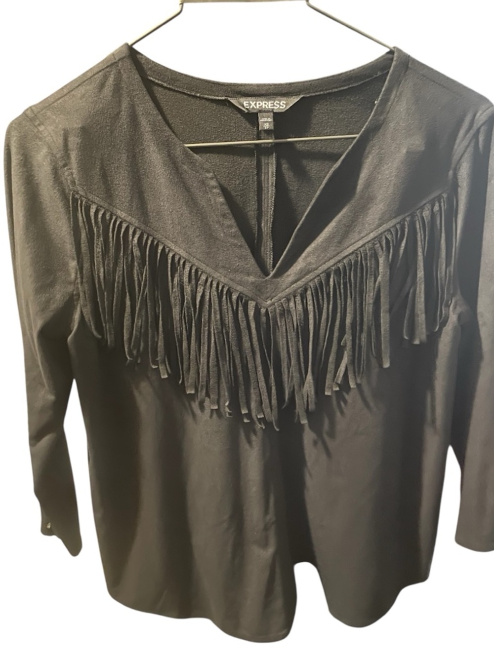 Express Black Fringe V-Neck Tunic Top